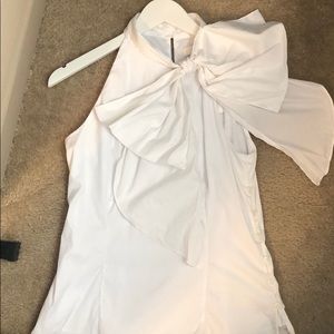 Milly White High Neck Blouse with Bow Detail